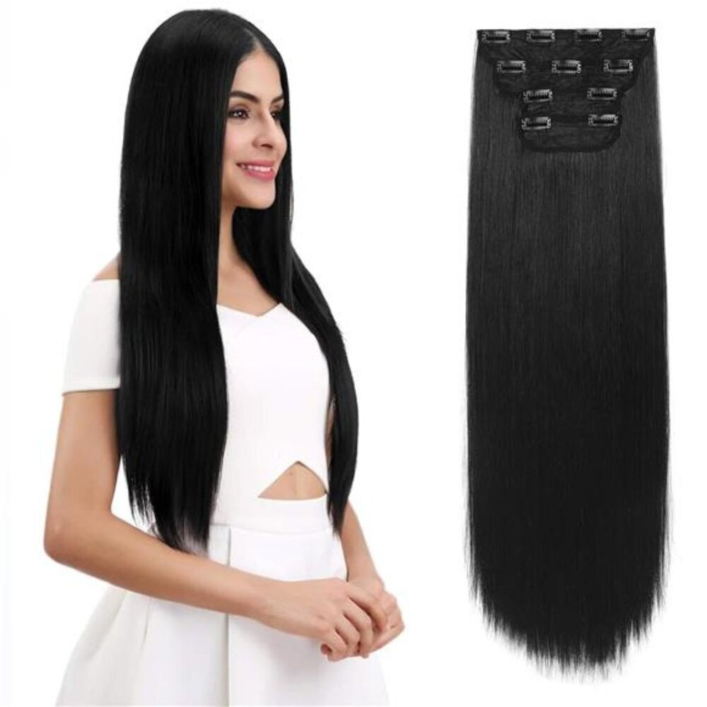 REECHO 28" Straight Super Long 4 PCS Set Thick Clip in on Hair Extensions